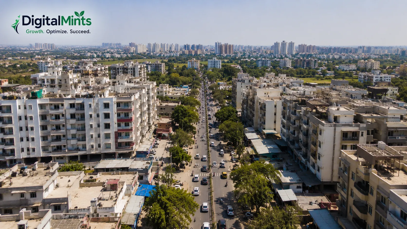Aerial view of Wakad, Pune, showing the dense local business neighborhood.