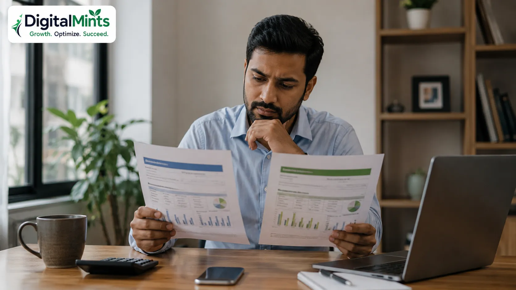 Business owner comparing two digital marketing agency proposals before making a decision.