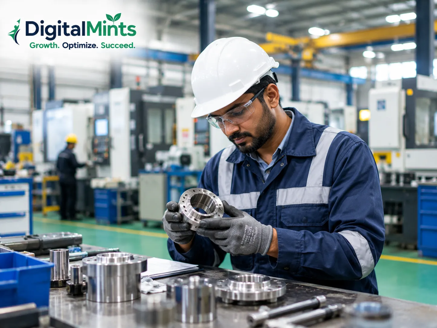 Engineer working in a manufacturing facility representing Pune's B2B industrial audience.