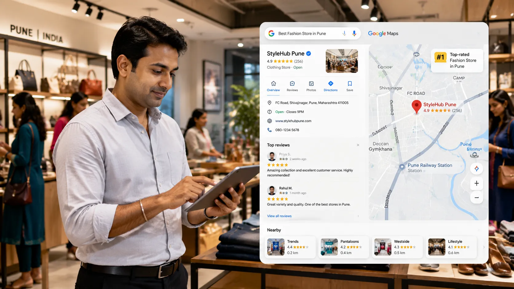 Local SEO optimization for Pune businesses with Google Business Profile, Google Maps rankings, and customer reviews.