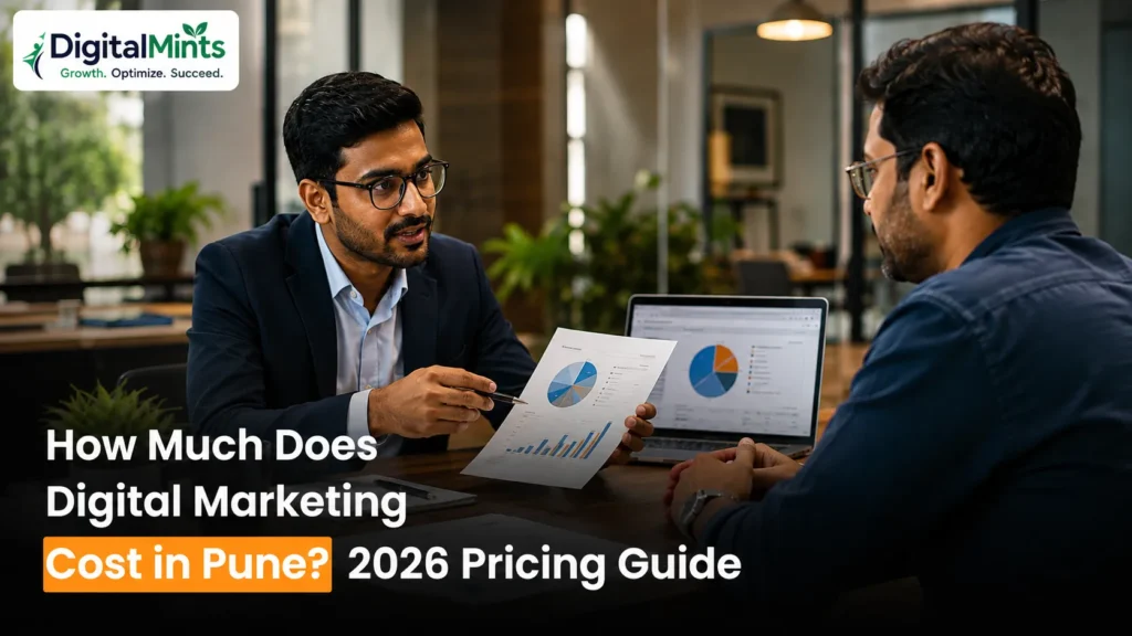 Marketing consultant explaining a digital marketing pricing proposal to a Pune business owner.