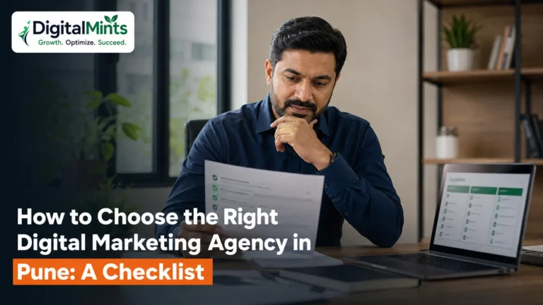 Business owner reviewing a checklist before choosing a digital marketing agency in Pune.