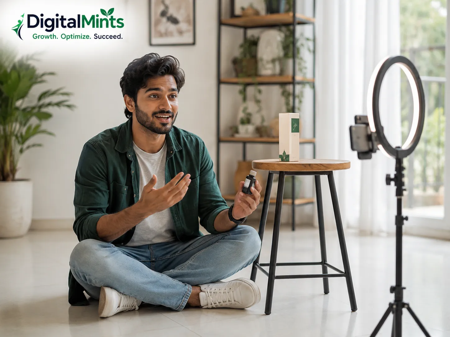 Content creator filming a UGC product review video for a brand campaign in Pune
