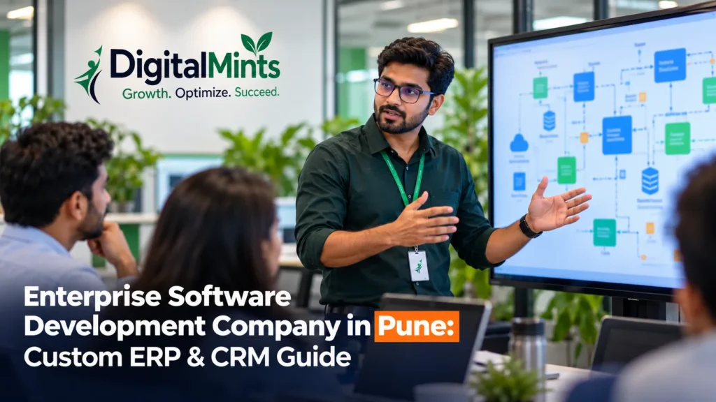 Software architect presenting an enterprise system design for a Pune business.